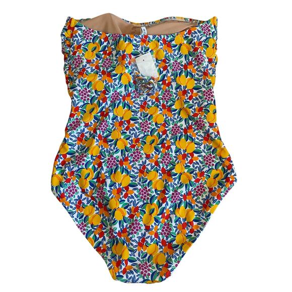 J. Crew Tropical Fruit Print Ruched Bandeau One Piece Swimsuit L NWT - Picture 3 of 5